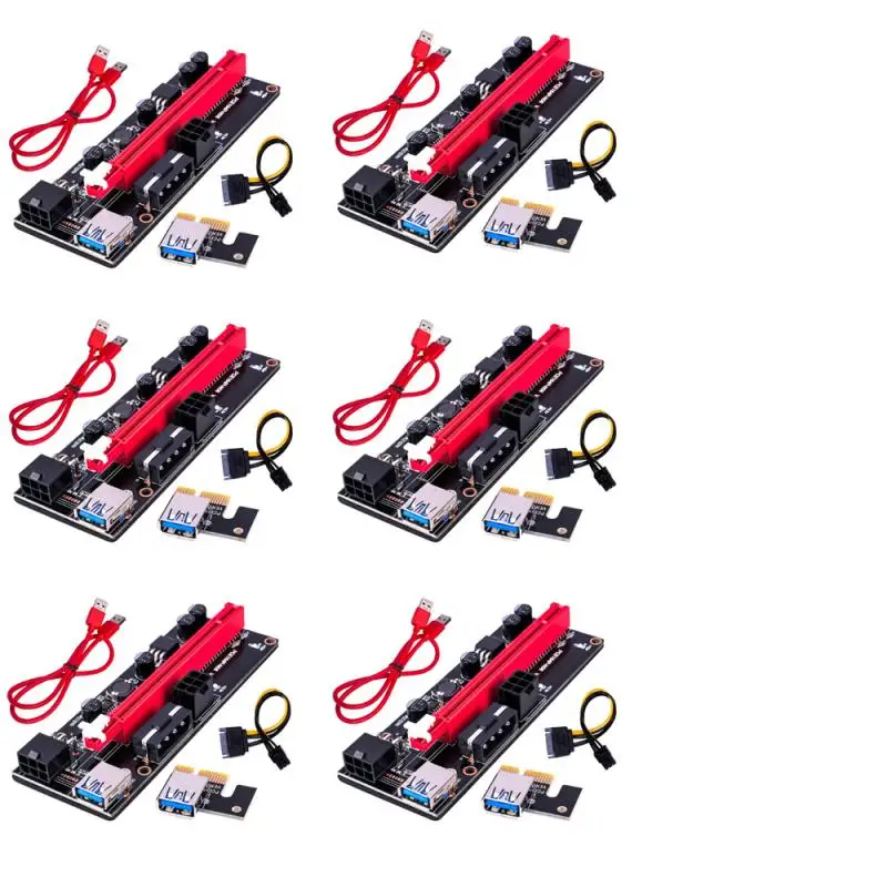 6pcs Newest VER009 USB 3.0 PCI-E Riser VER 009S Express 1X 4x 8x 16x Extender Riser Adapter Card SATA 15pin to 6 pin Power Cable