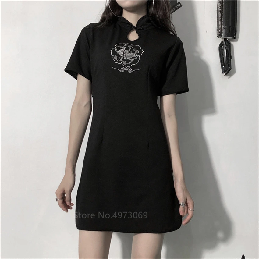 Женское платье Ципао с вышивкой черное готическое в китайском стиле|Чонсамы| |