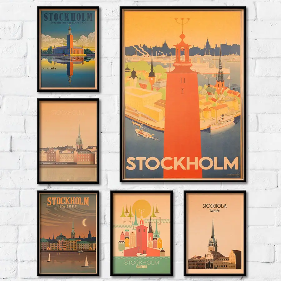 Расположение знака Stockholm Пейзаж Плакат ручная роспись стены искусства стикеры