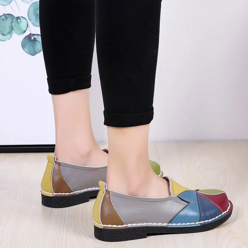 Женская обувь на плоской подошве Сезон осень в стиле пэчворк Лоферы из