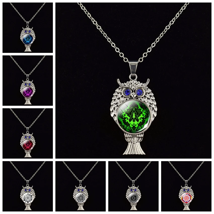 Мандала мистический дизайн Сова ожерелье Мода узор бижутерия со стеклянными