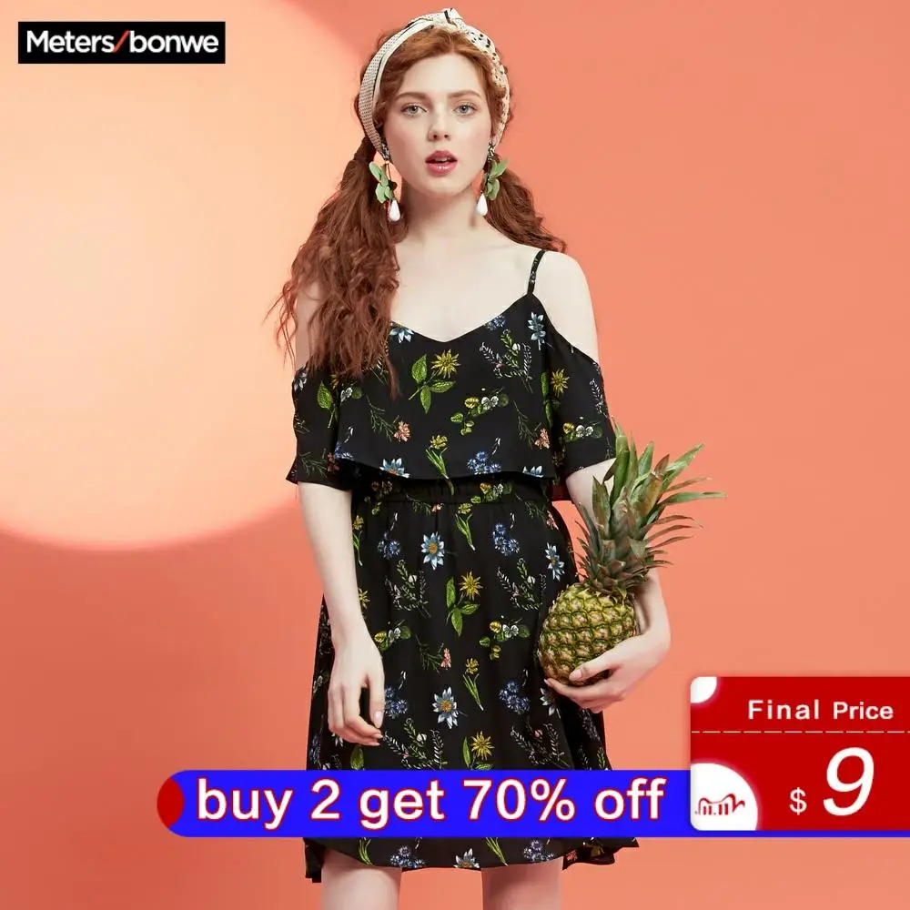 Metersbonwe Брендовое винтажное Черное женское шифоновое платье для курорта милое