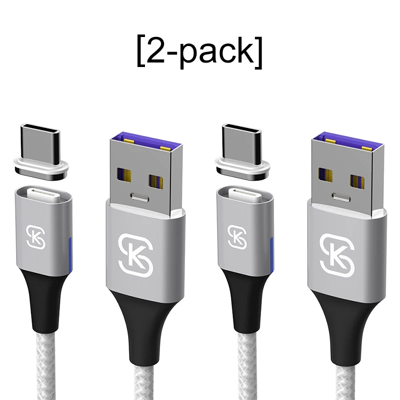 2 pack silver Магнитные Кабели usb type C 5A QC 4,0 супер быстрая зарядка для huawei P10 20 mate 20 pro honor 10 20 phone Data SIKAI серебристый черный - Цвет: 2 pack silver