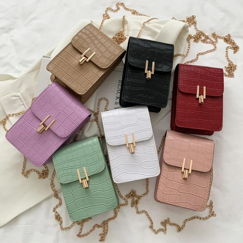 

Fashion Crocodile Pattern Women Crossbody Wallet Mobile Phone Leather Handbag Buckle Shoulder Bag