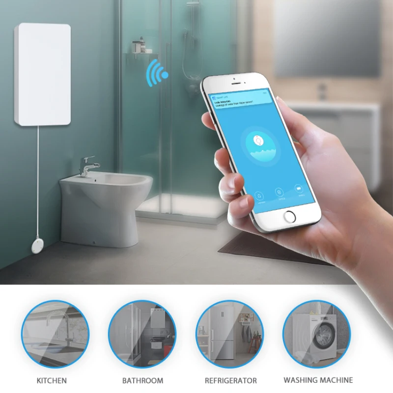 

Tuya Wifi Water Leakage Alarm Independent WIFI Water Leak Sensor Detector Flood Alert Overflow Security Alarm System Tuya App