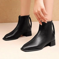 ankle boots for women square toe fashion shoes short boots zipper square heels comfortable pu leather square heel lady shoes