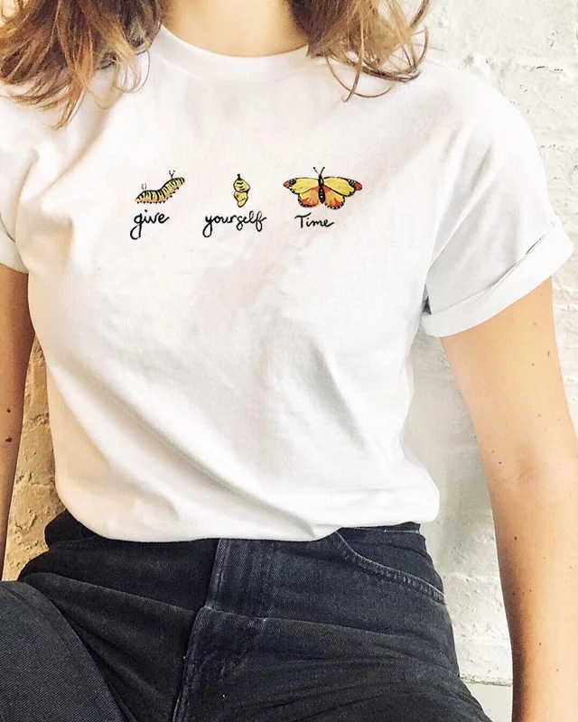 Подарите себе время бабочка жизни цикл футболка Женская милая вдохновляющая