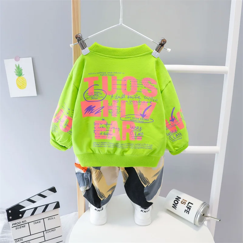 Conjunto de ropa para ni&ntilde;os, jersey de manga larga con estampado de letras y pantal&oacute;n de camuflaje, ch&aacute;ndales infantiles, primavera y oto&ntilde;o, 2 uds., novedad de 2021-3