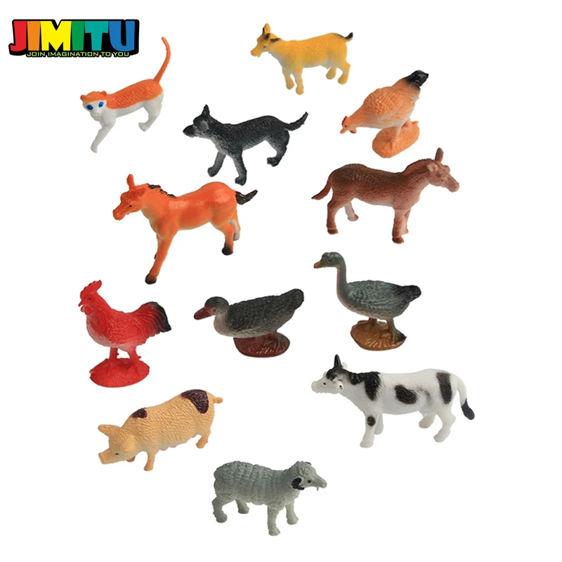 12 шт. серия животных для зоофермы лошадь кошка собака овца курица утка модель