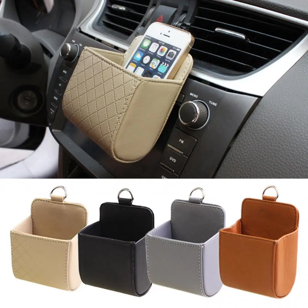 

Car Air Conditioning Outlet Storage Box Faux Leather Basket Durable Cradle Organizer Bag Car Styling Accessories Interior