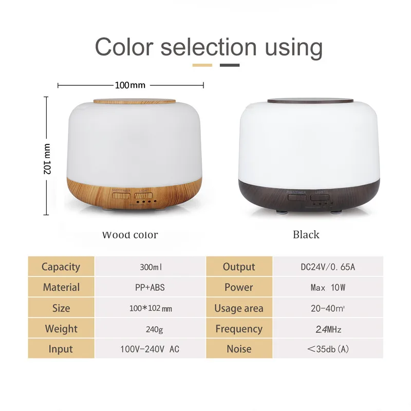 

Wood Grain Humidifier 300ml Aroma Essential Oil Diffuser Ultrasonic Air Humidifier With 7 Color Changing LED Lights for Home