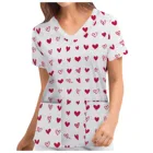 Новая Милая униформа для медсестры, женские блузки на День святого Валентина, с карманом для влюбленных, V-образным вырезом и коротким рукавом, униформа медсестры