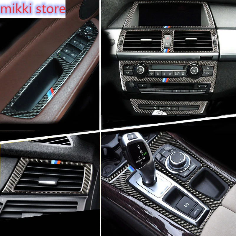 

Углеродное волокно для BMW E70 E71 X5 X6 внутренняя переключатель передач Кондиционер панель AC CD светильник для чтения крышка отделка стикер аксе...