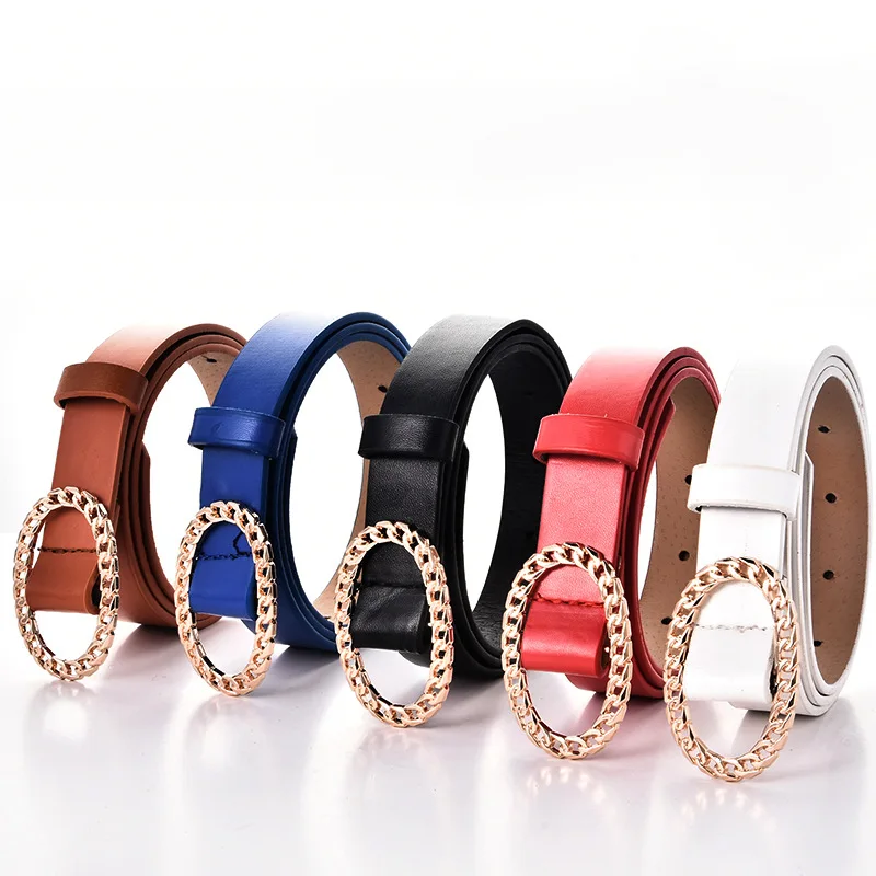 Classic Retro Fashion All-Match Leather Light Body Metal Buckle Simple Circle Pin Belts for Women Fashion Jeans Female