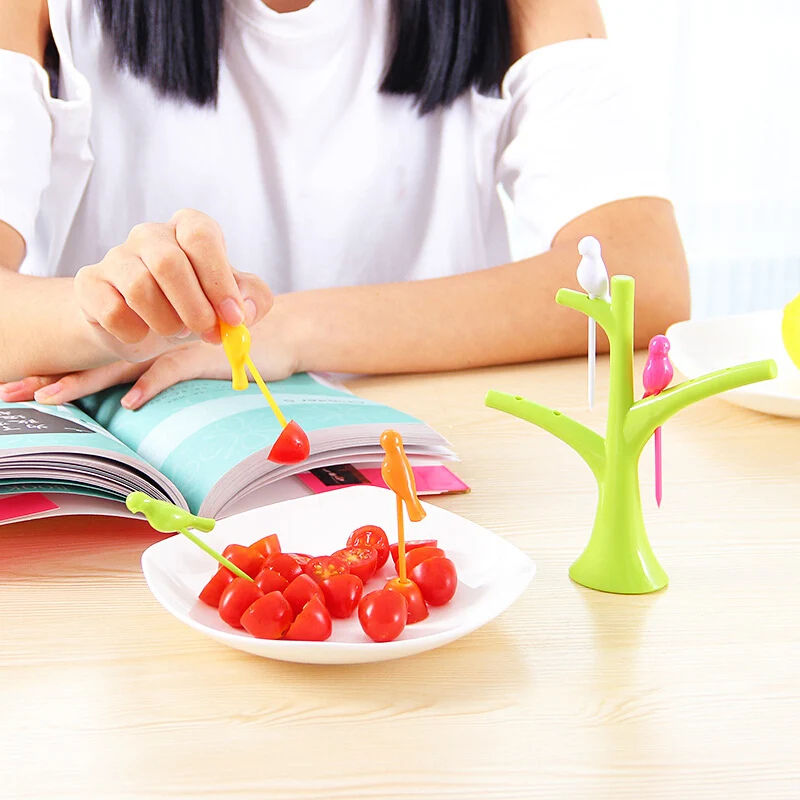 

QueenTime Bird Shaped Fork Plastic Kitchen Tools Cute Animal Shaped Fork Kitchenware For Dessert Cake Fork