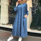 Мусульманское платье, женское ретро платье-рубашка с принтом, платья, женские Макси-Платья на пуговицах, женское платье в горошек, Женское Платье оверсайз 2021