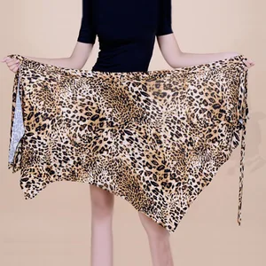 Женские юбки для латиноамериканских танцев, юбка с леопардовым принтом для соревнований, женская одежда для бальных танцев, женский тренировочный шарф на бедрах