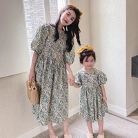 summer new women family matching outfits puff sleeves print mother daughter parent child clothing dresses for girl a387