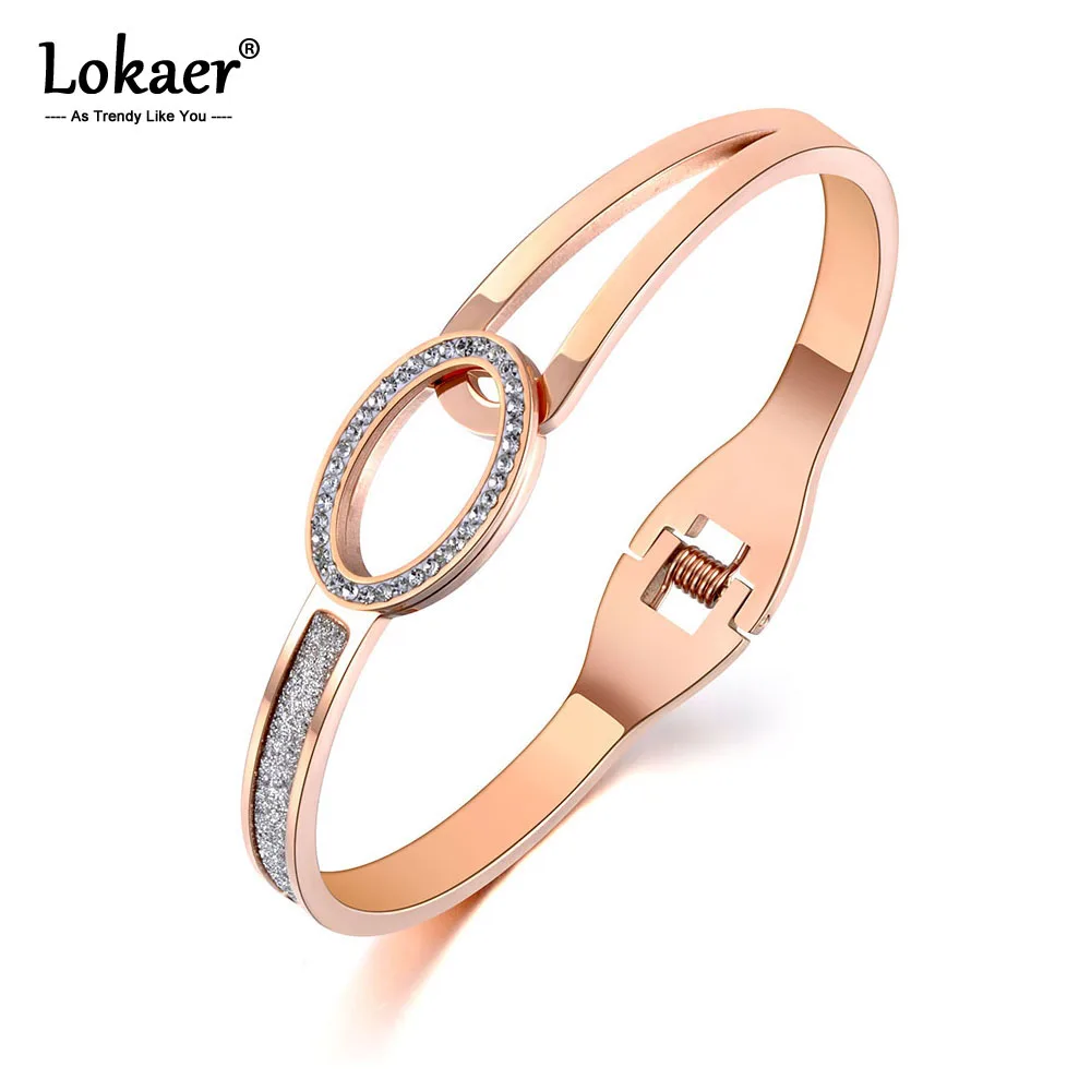 

Lokaer, овальные Стразы из нержавеющей стали, свадебные браслеты, браслеты, ювелирные изделия для женщин, розовое золото, цвет, Подарок на годов...