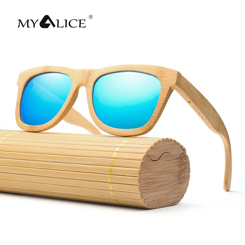 

MYALICE Fashion Women Polarized Bamboo Sunglasses Men Wooden Sun Glasses Women Brand Original Wood Out of the ordinary UV400