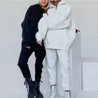 Женский спортивный костюм с капюшоном, однотонный пуловер с длинным рукавом и длинные штаны, комплект из 2 предметов