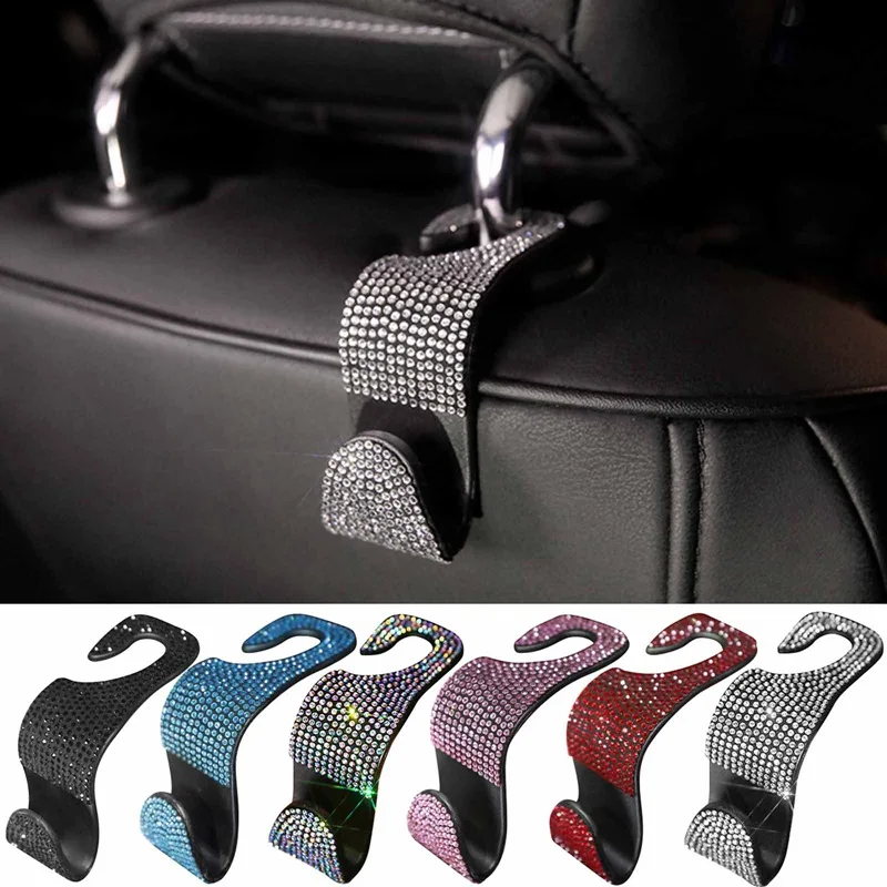 

4Pcs Rhinestone Car Hooks Auto Interior Seat Hook Headrest Bling Diamond Hangers Hook Purses Grocery Bags Hanging Organizer