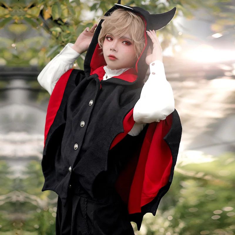 Женский костюм для Хэллоуина черное флисовое пончо с капюшоном и ушками летучей