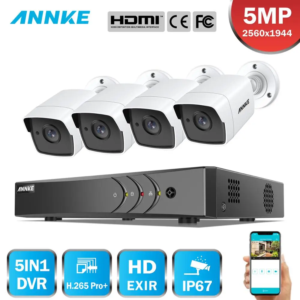 ANNKE 8CH 5MP 5в1 Ultra HD CCTV камера системы H.265 + с 4 шт. TVI цилиндрическая Всепогодная белая