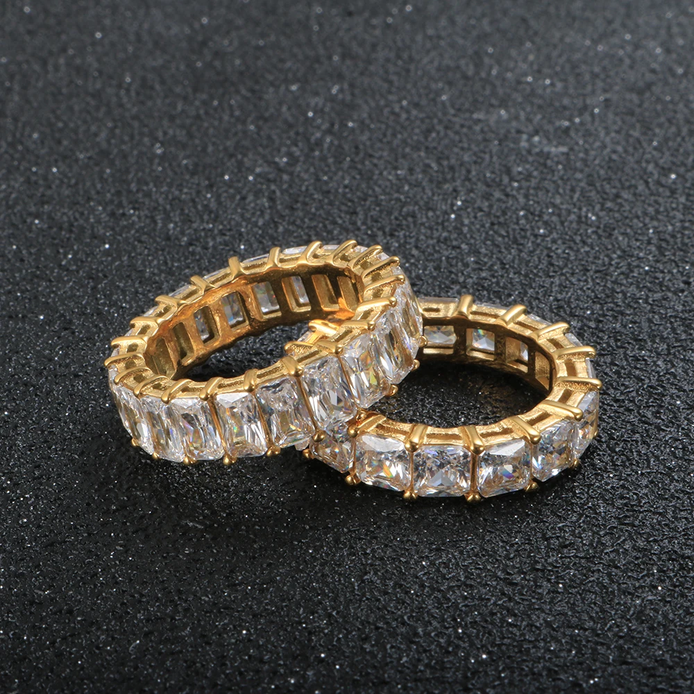 

Модное кольцо из нержавеющей стали, роскошное блестящее прямоугольное циркониевое кольцо, CZ кольца на палец, эффектное позолоченное кольцо...