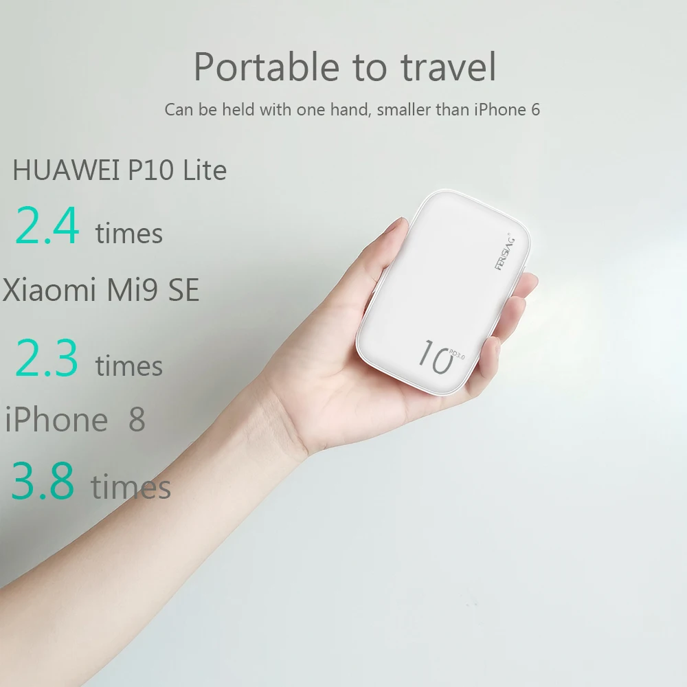 FERISING Mini 18W Power Bank 10000mAh Portable External Battery Fast Quick Charger USB Type C QC 4.0 3.0 for Xiaomi Powerbank | Мобильные