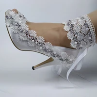 2020 new arrival white peep toe shoes women ankle strap bridal wedding shoes female open toe party dress shoes high heeled pumps