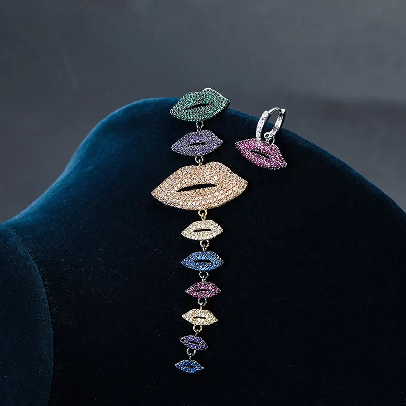 Модный Роскошный дизайн полный кругу проложен микро циркон асимметричные губы