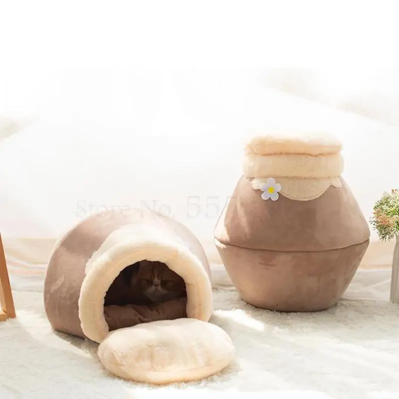 Зимний теплый спальный мешок для кошек закрытый утолщенный домик сетчатый