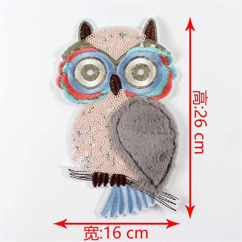Плюшевые нашивки совы для одежды наклейки женщин 26 см футболка с блестками и