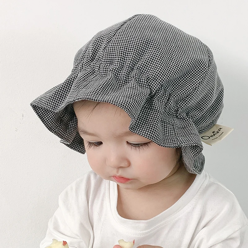 

Spring Summer Baby Hats Infant Kids Boys Girls Plaid Cotton Beach Cap Outdoor Sun Hats Bucket Hats