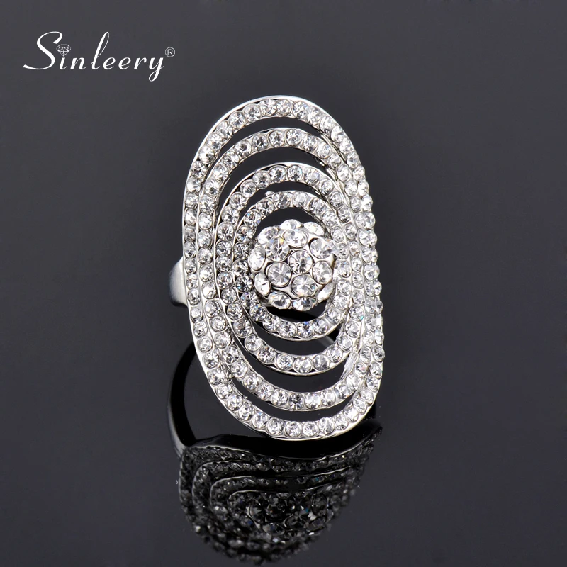 SINLEERY роскошные большие кольца овальной формы с мульти кубическим цирконием для