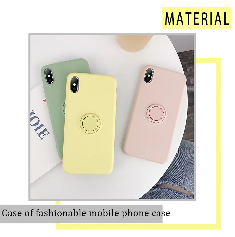 USLION силиконовый сплошной цвет с кольцом для пальцев чехол для iPhone X XS XR Xs Max 6 6S 7 8 Plus Мягкий ТПУ, конфетный цвет задняя крышка
