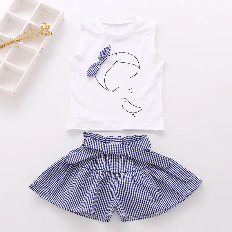 Лето 2019 новый стиль костюм для маленьких девочек юбка комплект из двух