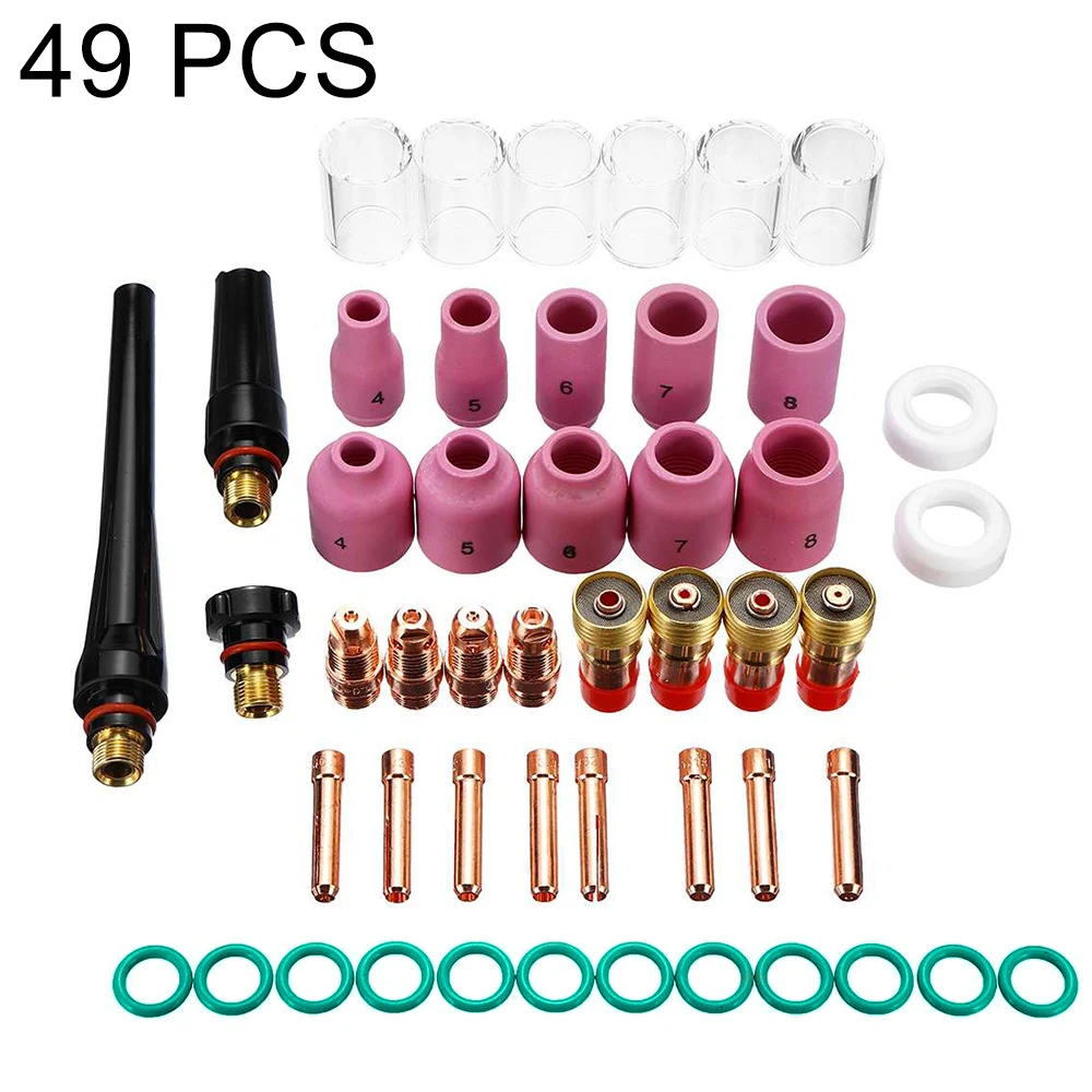 

49PCS Welding Torch Stubby Gas Lens For WP-17/18/26 TIG 10 Pyrex Glass Cup Kit Durable Practical Welding Accessories