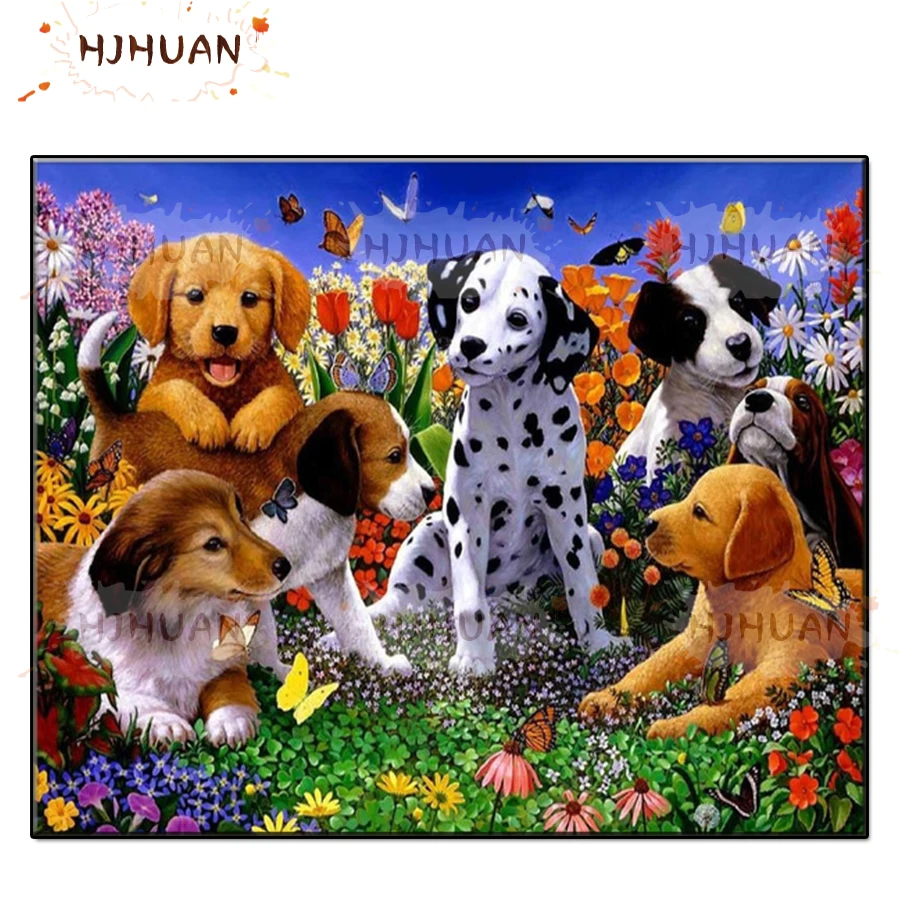 

Diy Flowers, butterflies, all kinds of cute dogs Round drill diamond painting cross stitch mosaics embroidery diamond embroidery
