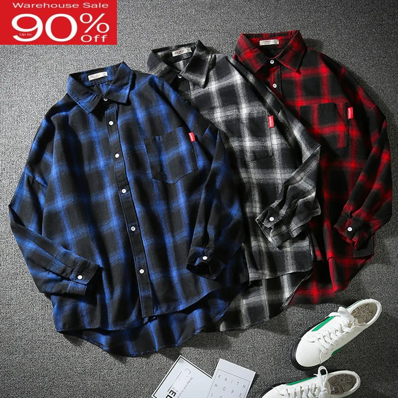 Мужские 2020 Новое поступление Сезон весна осень Клетчатая одежда с длинными