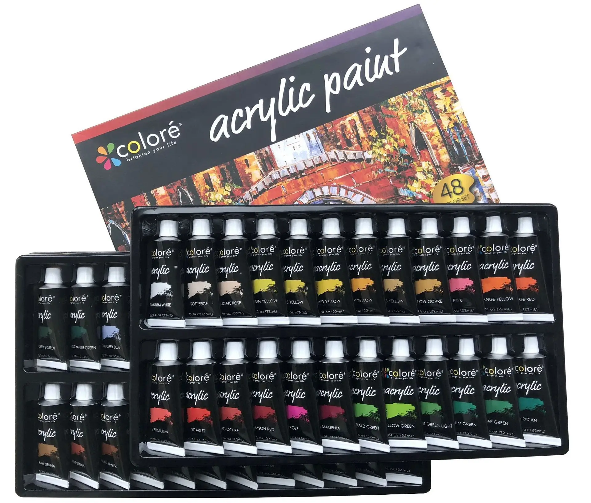 

48 Pcs/box Acrylic Pigment 22 Ml Aluminum Tube Acrylic Pigment Set Painter Students Professional Painting Art Set