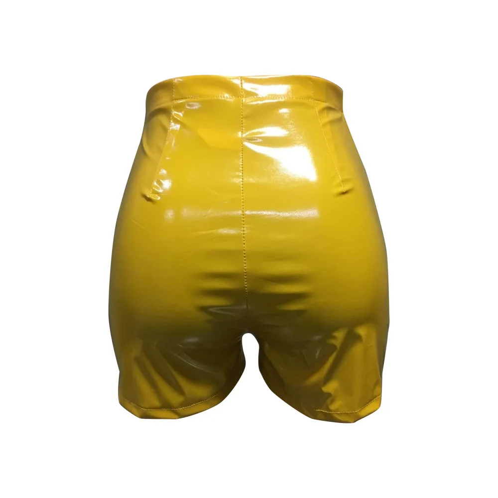 

PU Leahter Shorts Yellow High Waisted Shorts for Women Summer 2021 Ladies Femme Fashion Streetwear Casual Ziper Workout Shorts