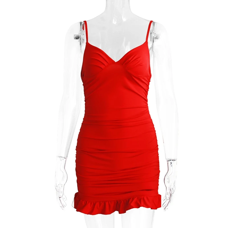 

Vestidos De Fiesta Dresses For Women Summer 2021 Sleeveless Spaghetti Strap Dress Black Red V Neck Mini Bodycon Party Club Wear