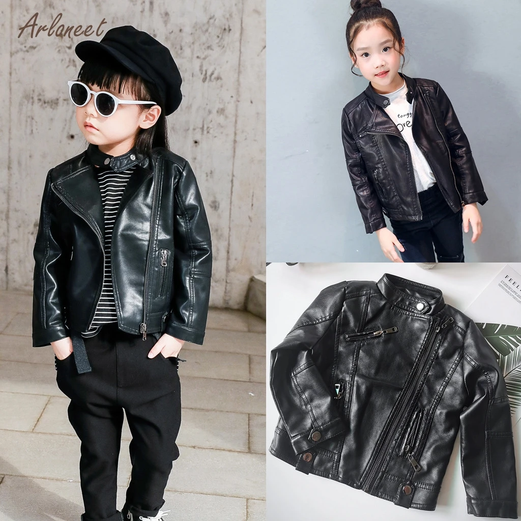 ARLONEET Children Autumn Winter Jackets Toddler Kids PU Leather Coat Baby Girls Short Zipper Coats Outwear | Детская одежда и