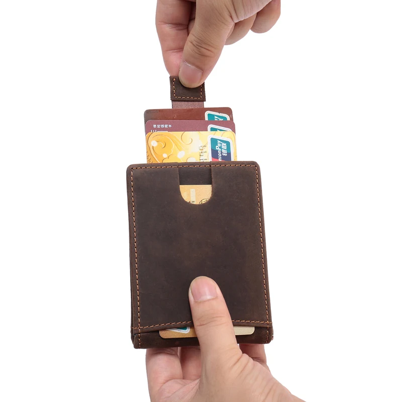 Мужской тонкий кошелек с блокировкой RFID, кошелек из натуральной кожи, минималистичный мужской кошелек с передним карманом, зажим для денег ручной работы