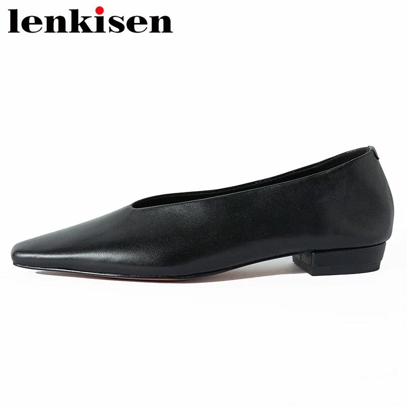 

Lenkisen hot limited customization plus size natural leather small square toe low heel shoes women simple high quality pumps L87
