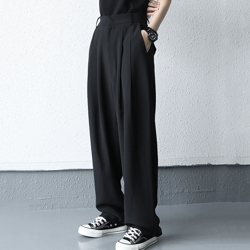 

[EAM] High Elastic Waist Black Pleated Long Wide Leg Trousers New Loose Fit Pants Women Fashion Tide Spring Autumn 2021 1DD9462