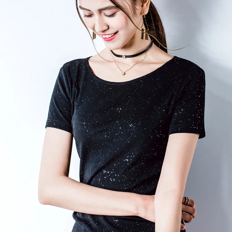 

Round neck short sleeve T-shirt women's summer simple basic solid slim mesh top half sleeve