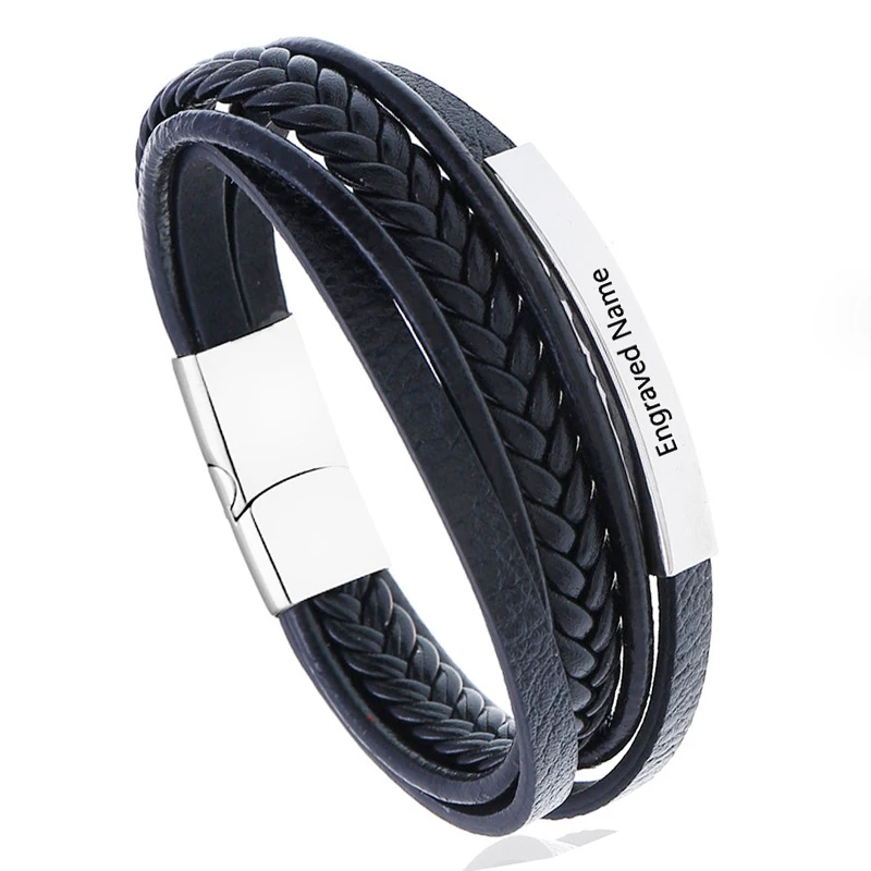 Персонализированный плетеный браслет из нержавеющей стали мужской с именем на